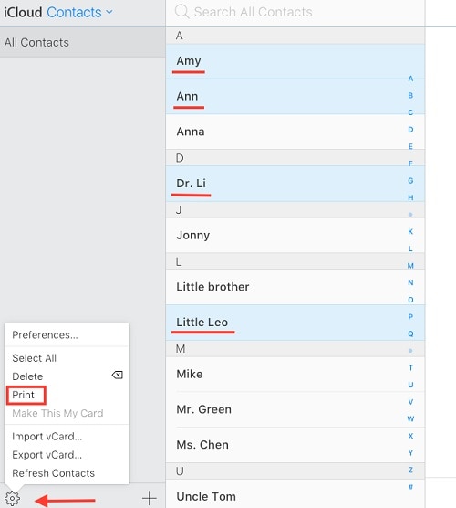 Drucken Sie iCloud-Kontakte
