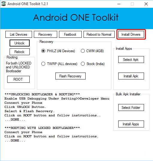 hlavní obrazovka android one toolkit