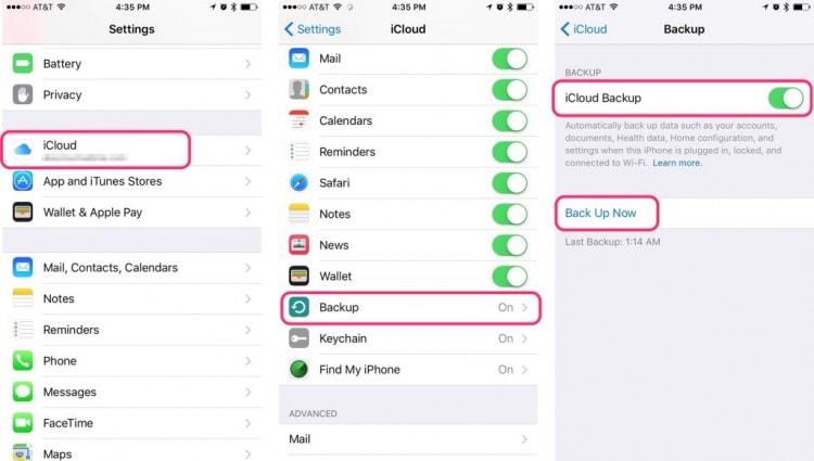 backup iphone apps til icloud