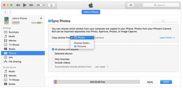 synkronoida iphone-kuvat tietokoneeseen iTunesin kautta