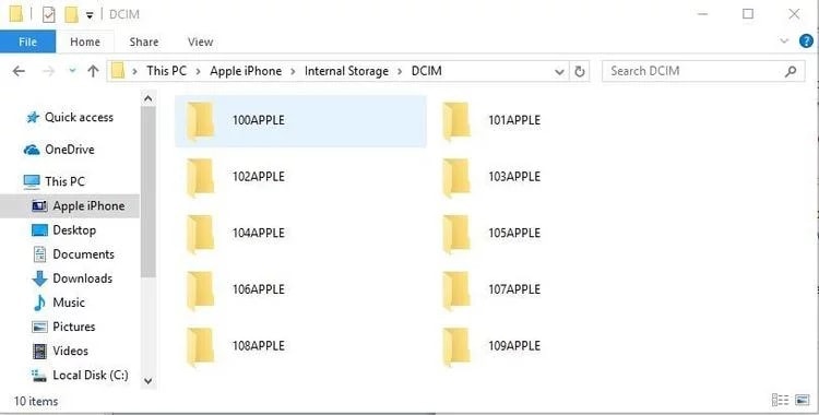 exportálhatja az iPhone fényképeket a Windows 10 rendszerbe a fájlkezelővel