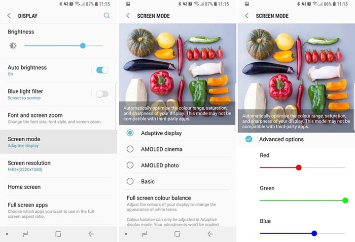 Wskazówki dotyczące Samsunga s9 - dostosuj balans kolorów ekranu