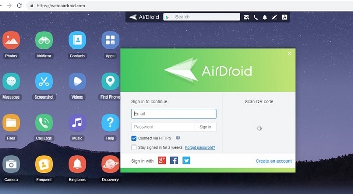 accedi al telefono Android da mac sul browser