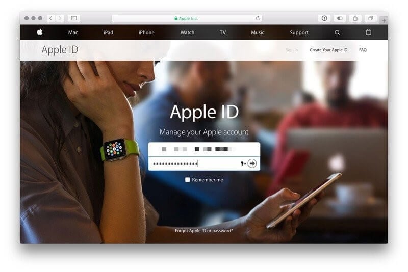 πρόσβαση στον ιστότοπο της Apple id