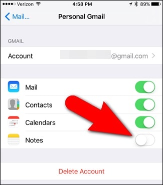 sincronizar notas de iphone con gmail