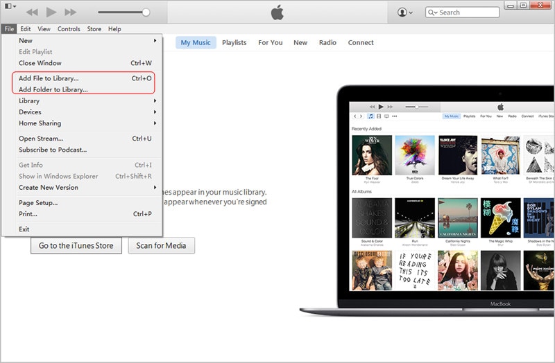使用 iTunes 将 MP3 传输到 iPad：将文件添加到 iTunes 库