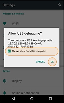 πώς να μεταφέρετε φωτογραφίες από το android σε υπολογιστή-επιτρέπει τον εντοπισμό σφαλμάτων USB