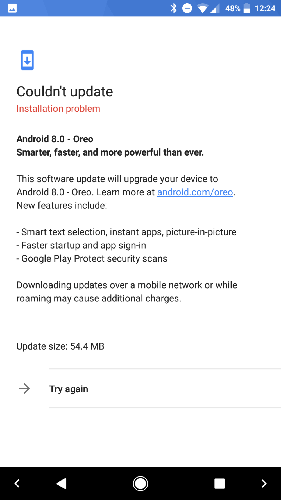 mise à jour android oreo - échec de l