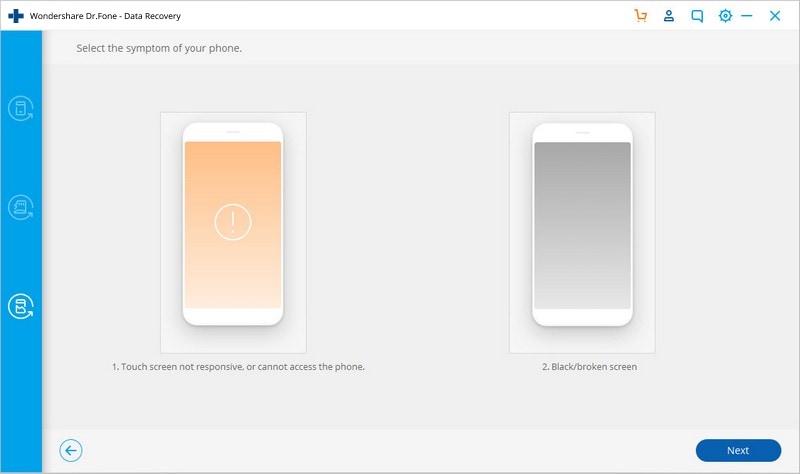 faça backup do Android com tela quebrada - selecione o tipo de falha do seu telefone