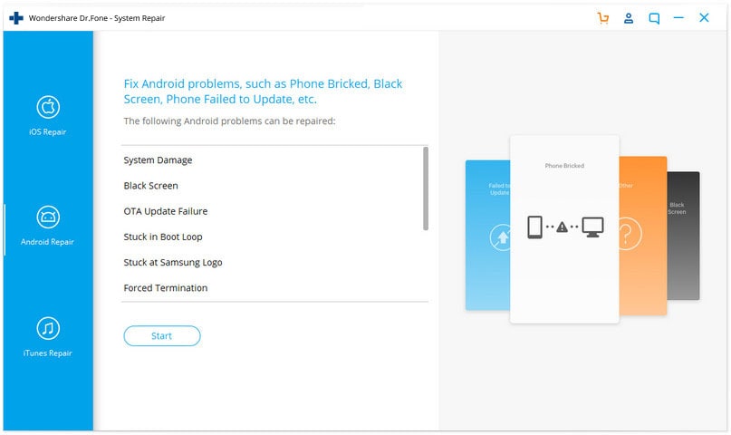 ripara il Samsung S10 che non risponde selezionando la riparazione Android