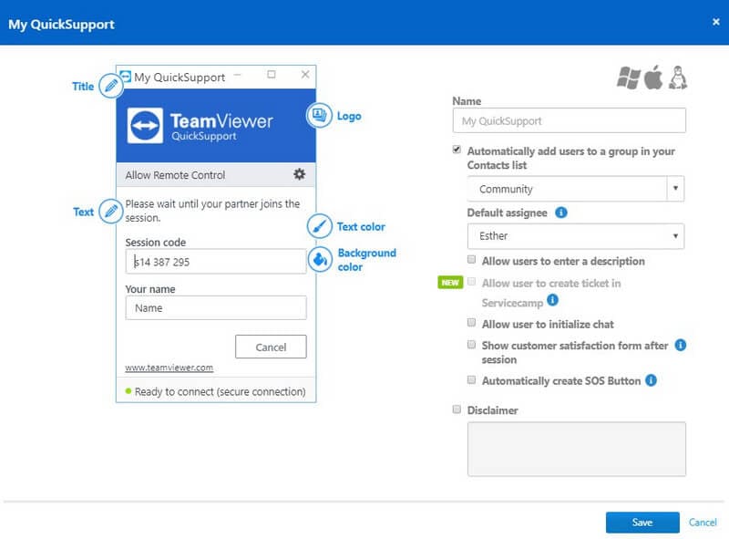 teamviewer snelle ondersteuningsinterface