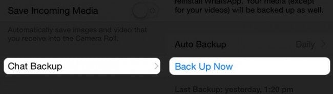 klik op Nu een back-up maken om een ​​back-up te maken van WhatsApp-foto