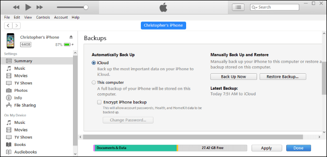 hacer una copia de seguridad de los datos del iPhone 13 a través de iTunes