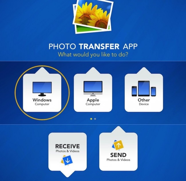 Överför foton från iPad till PC med Photo Transfer-appen - Välj Mål