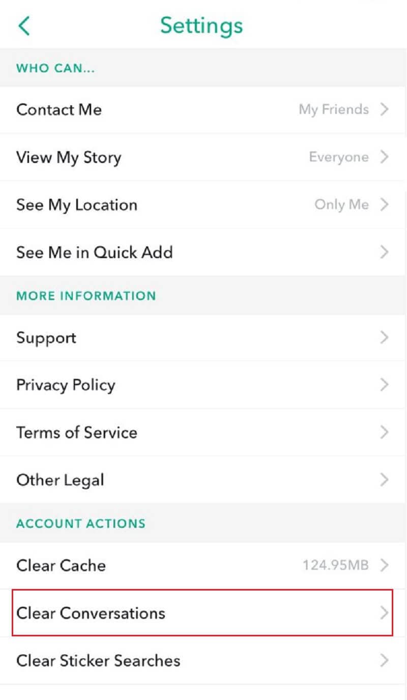 удалить сообщение Snapchat, выбрав четкие разговоры