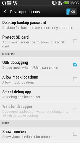 engedélyezze az usb hibakeresést a htc one-n – 5. lépés