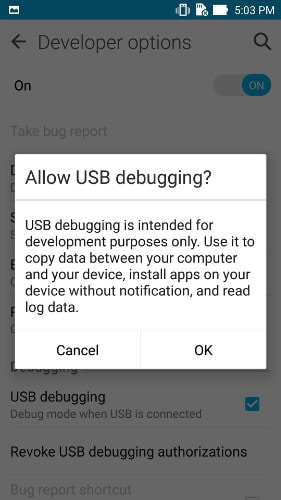 aktiver usb-feilsøking på asus zenfone - trinn 1