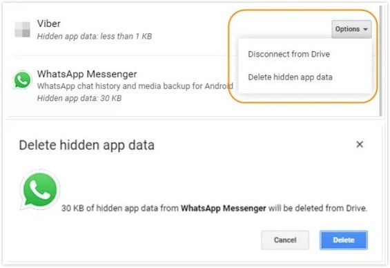 διαγράψτε το αντίγραφο ασφαλείας του whatsapp στο google drive