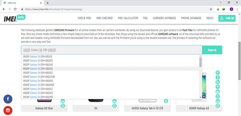 télécharger le micrologiciel samsung depuis imei.info - étape 1