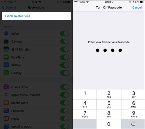 wachtwoordcode voor iPhone-beperkingen opnieuw instellen