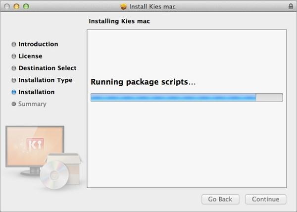 baixe e instale o kies for mac-processing está em execução