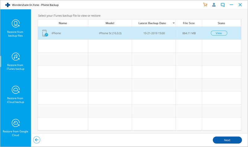 transférer des données iTunes vers Samsung Galaxy S10/S20 - restaurer à partir d