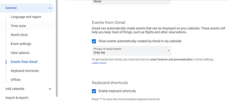 eventos de gmail