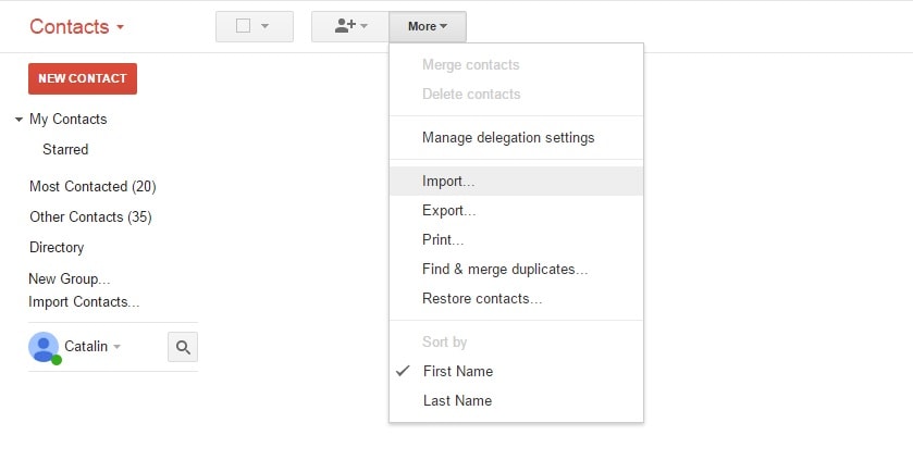 GmailからAndroidに連絡先をインポートする-[インポート]オプションを選択します