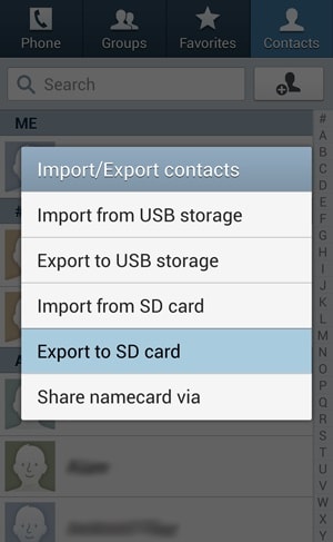 Androidから連絡先をエクスポート-SDカードにエクスポート