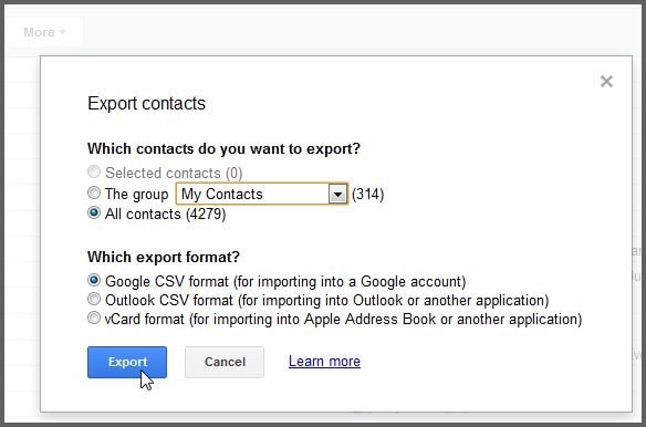 Übertragen Sie Kontakte von Samsung auf den PC. Klicken Sie auf die Schaltfläche „Exportieren“.