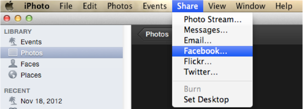 iphotoをFacebookにエクスポート-Facebookを選択
