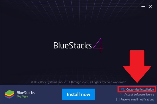 tilpasse installation af bluestacks til pc