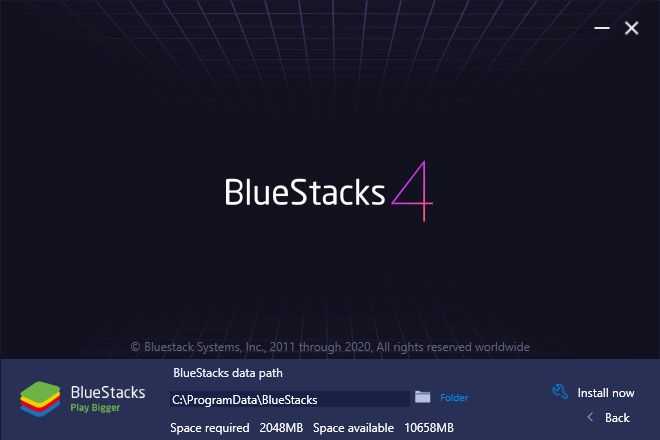 välja platsmapp för installation av bluestacks på pc