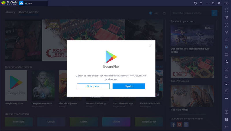 Google-account instellen op bluestacks