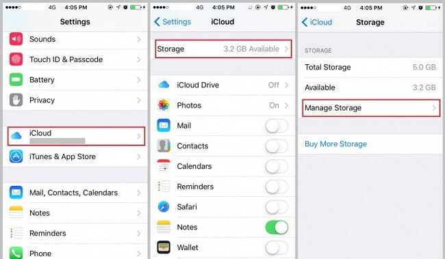 gérer le stockage icloud