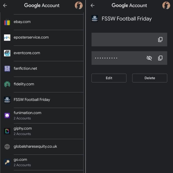 cambia le password di google su android