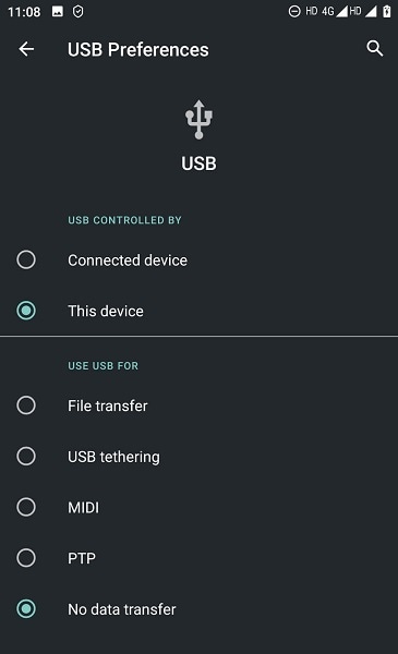 Aktiver filoverførsel i USB-indstillinger