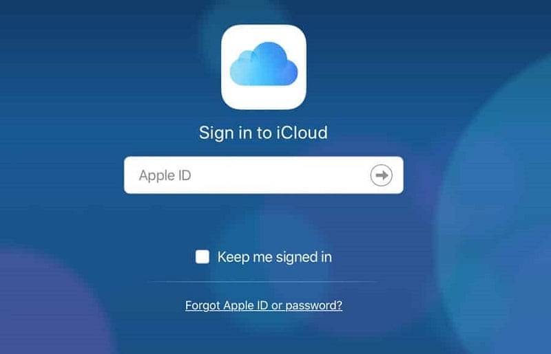 Anmeldeseite auf iCloud