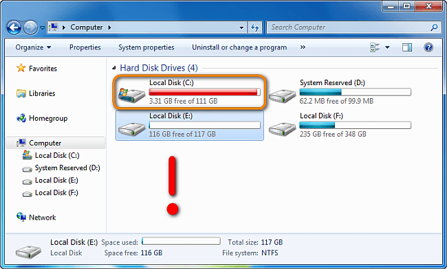 tung lagring på disk c