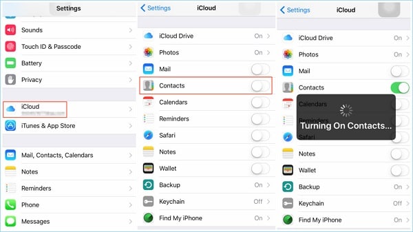 مزامنة جهات اتصال iCloud