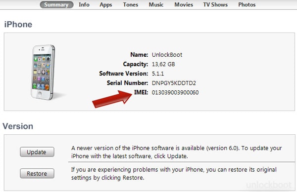 encontrar el código IMEI del iPhone a través de iTunes