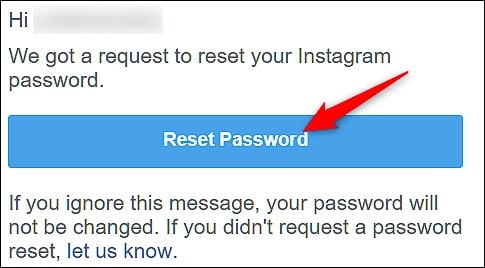 e-mail de réinitialisation du mot de passe instagram