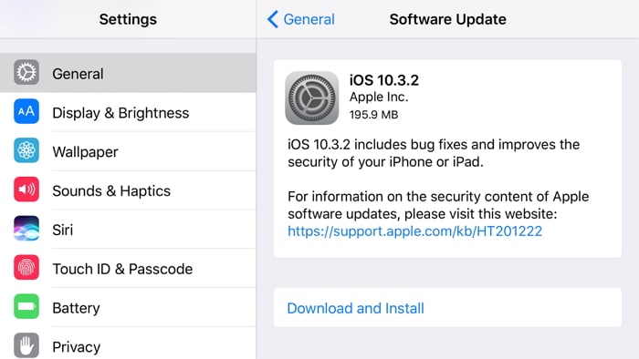 aggiorna la versione di iOS per correggere lo spazio insufficiente per ripristinare il backup di iPhone
