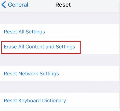 iOS12データリカバリ-すべてのコンテンツと設定を消去します