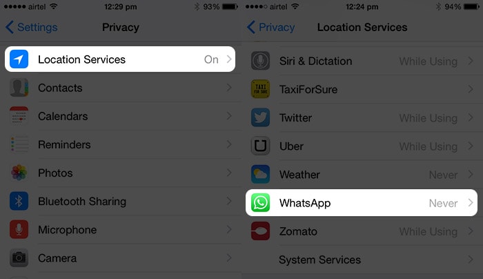 ios 12 προβλήματα και λύσεις whatsapp-Απενεργοποιήστε την πρόσβαση τοποθεσίας