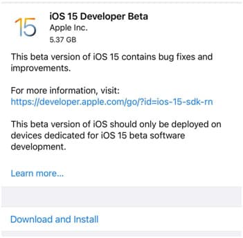 ios 15 utvikler beta