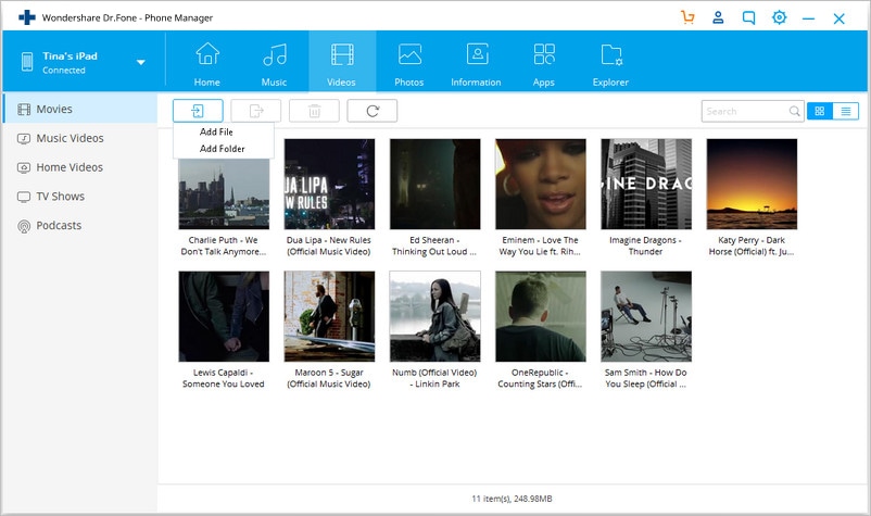 Transfira vídeos para o iPad sem o iTunes - Escolha a guia Filmes