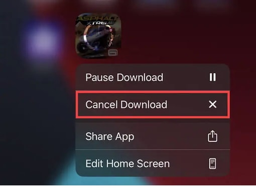 cancelar la descarga de la aplicación en el iphone