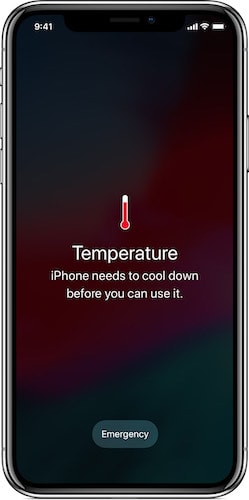 upozornění na vysokou teplotu iphone