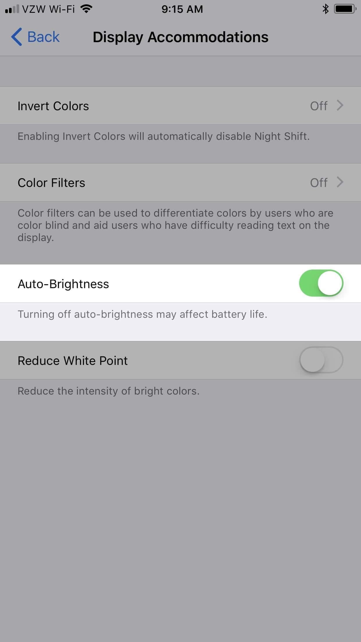 trinn 3 for å slå av automatisk lysstyrke i iPhone